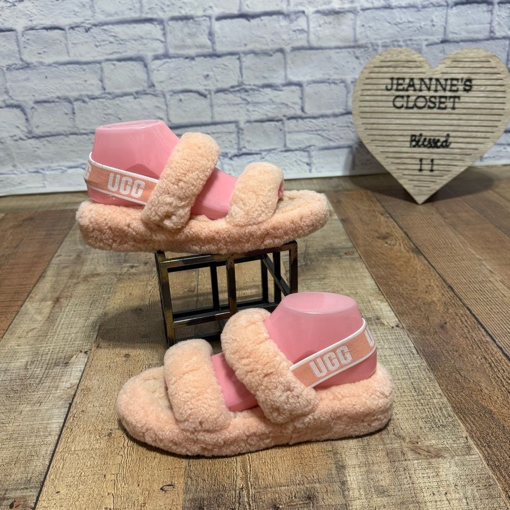 UGG FLUFF OH YEAH SLIDE BEVERLY PINK/PEACH MOCCASIN SLIP ON SANDAL US 9